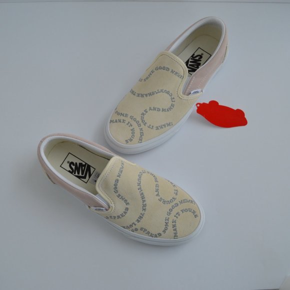 vans slip on embroiled suede and canvas sun pastel cream pink sneaker shoes nwt - Picture 8 of 8